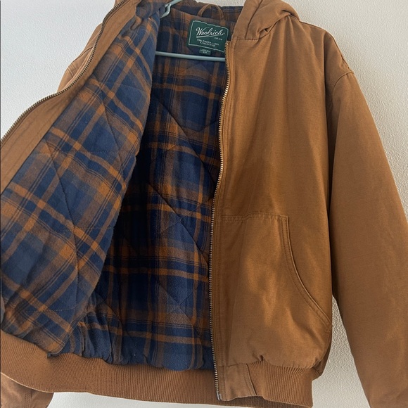 Men Woolrich Tan Hooded Bomber Jacket Size Medium - Picture 4 of 7